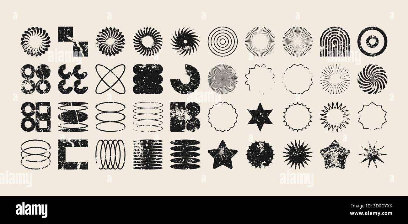 Brutalist geometric shapes, modern grunge symbols. Simple primitive ...