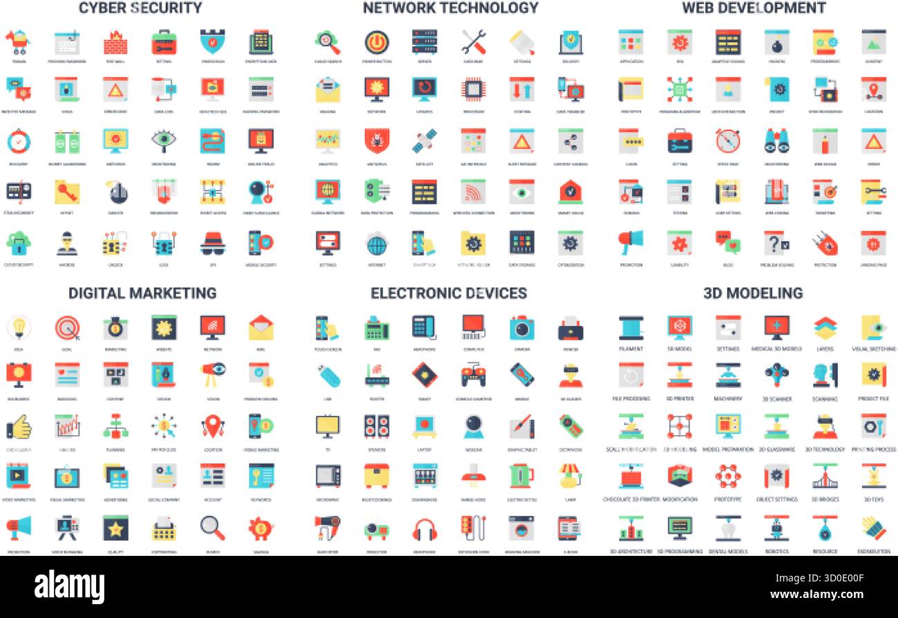 Collection of 180 simple flat icons covering cyber security, network ...