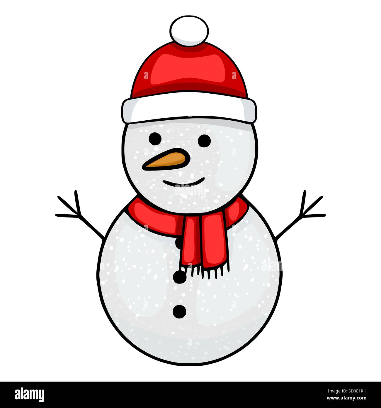Cheerful snowman wearing a red Santa hat and scarf, isolated on white ...