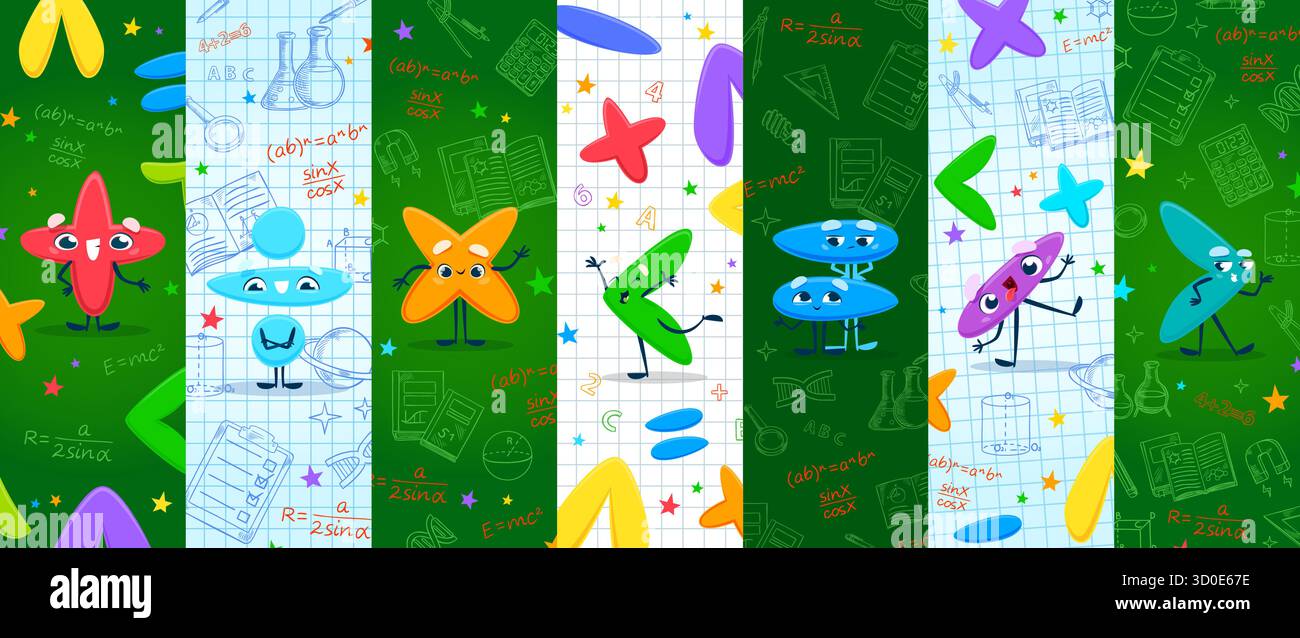 Cartoon math symbol characters collage. Funny plus, minus ...