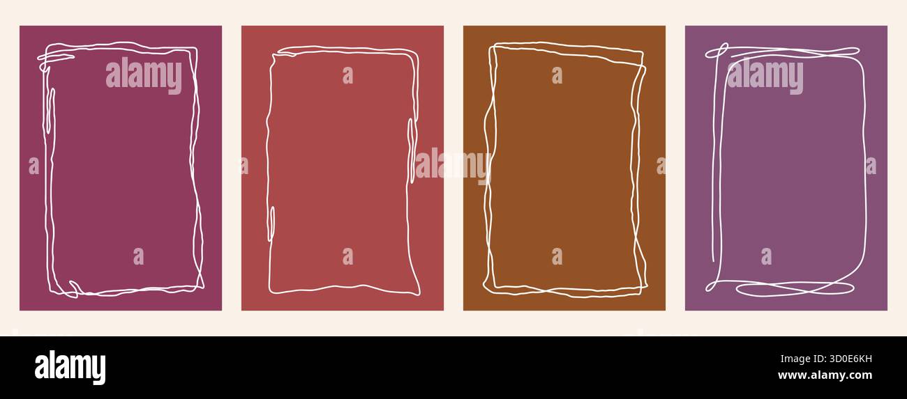 Minimal Hand-Drawn Scribble Frames on Solid Backgrounds Stock Vector