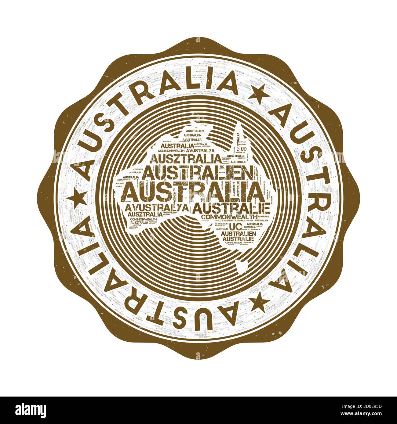 Australia seal. Country round logo with shape of Australia and country ...