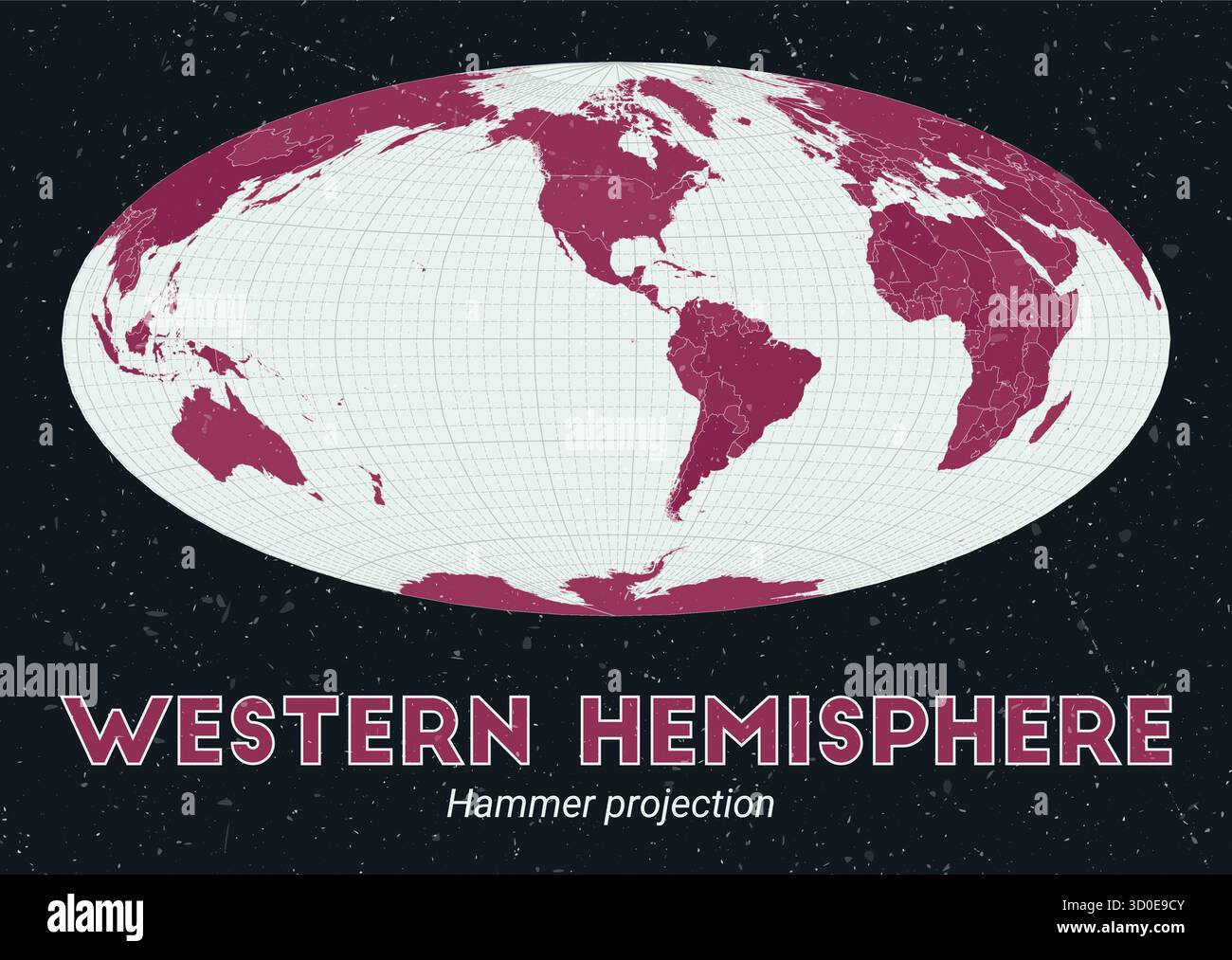 Western Hemisphere World Map Hammer Projection Centered To Western