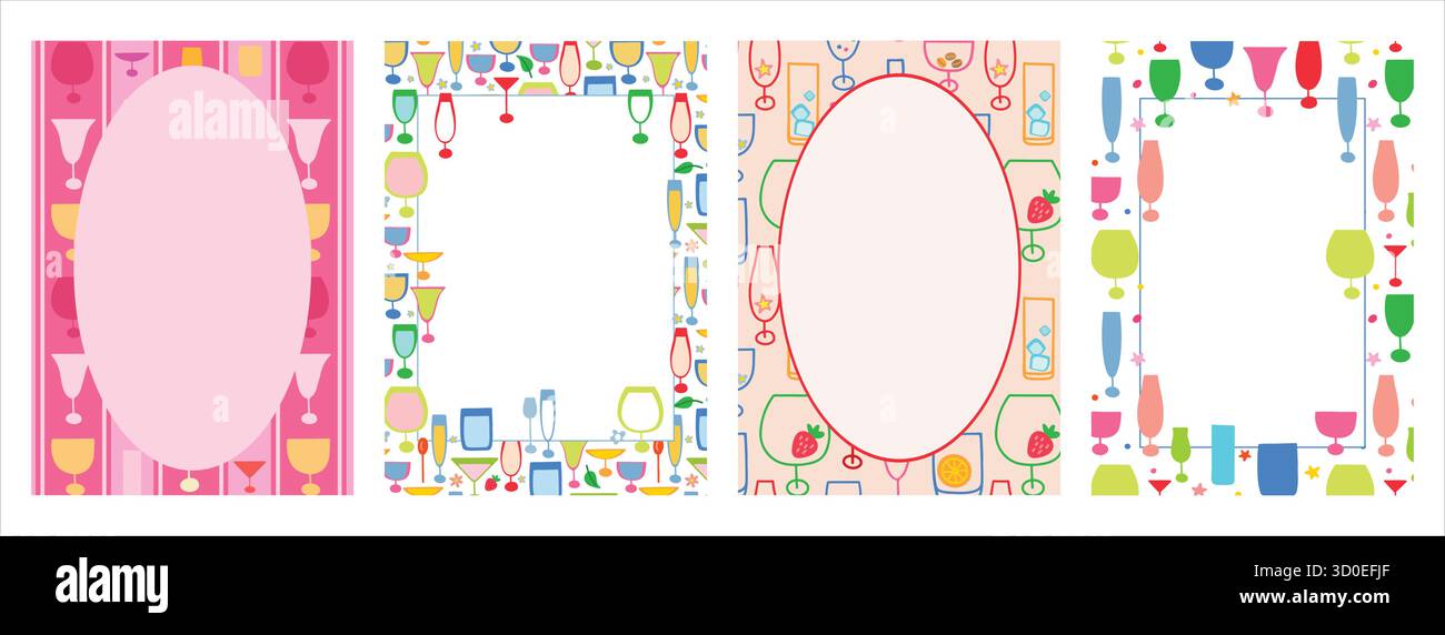 Colorful Cocktail Menu Frames. Fun Drink-Themed Borders for Party ...