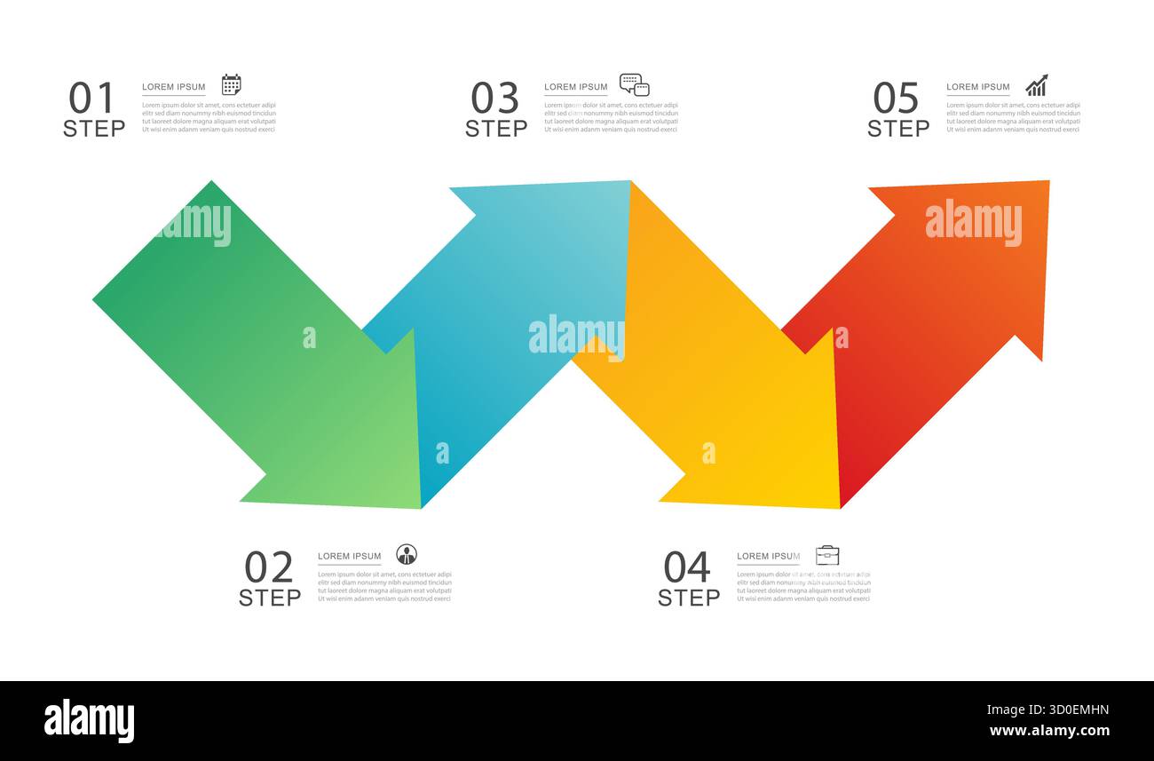 Colorful 4 arrow infographic workflow step process design template. Stock Vector
