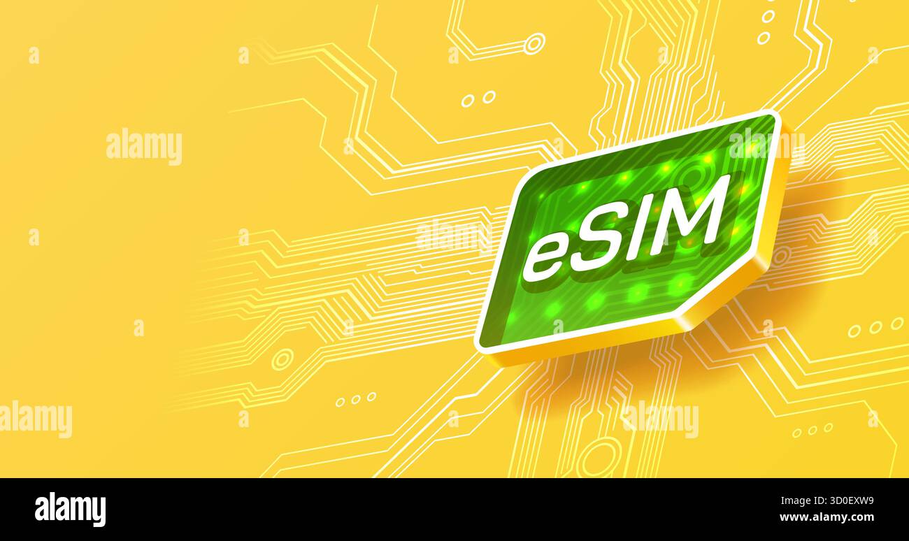 eSIM Technology Concept on Circuit Board Background, illustrating modern digital connectivity. Vector illustration Stock Vector