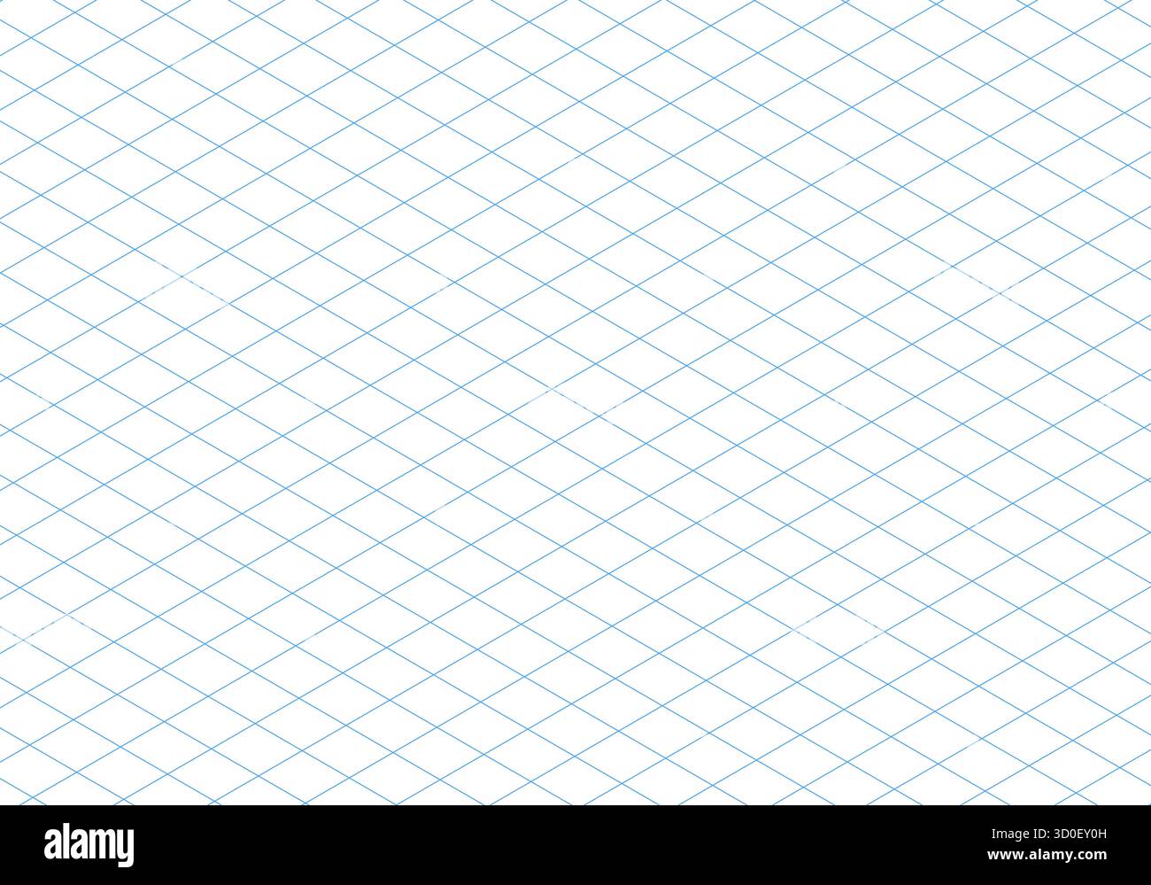 Isometric grid blue line guide pattern. Notebook sheet blank. 3d perspective paper background. Typography sample for making notebook production for Stock Vector