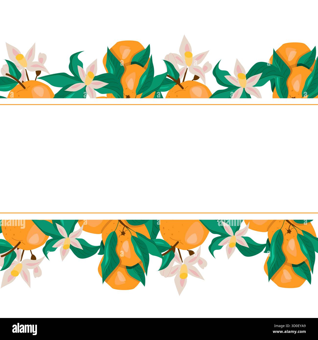 A decorative orange wreath featuring fresh oranges, green leaves, and white flowers on a clean white background. Stock Vector