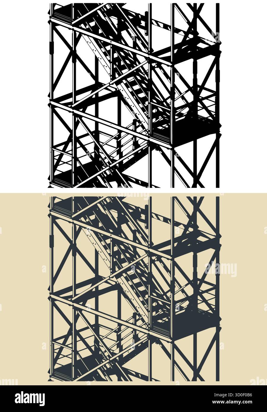 Industrial metal staircase isometric stylized vector illustrations Stock Vector