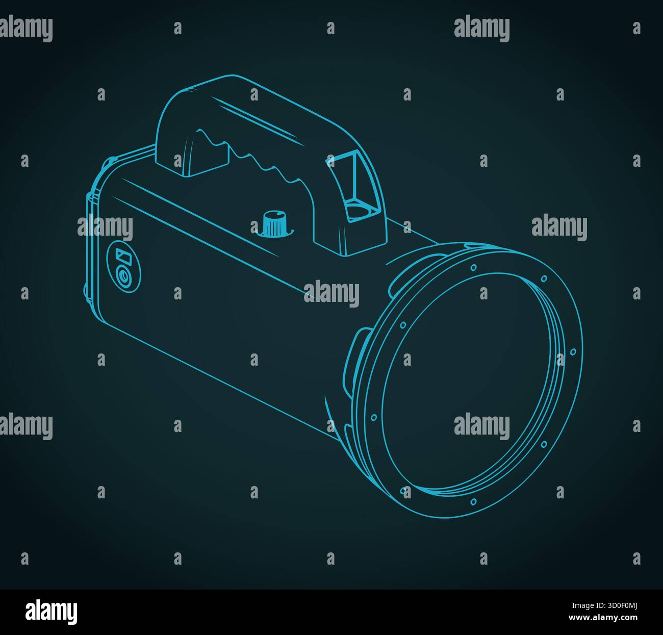 Work LED handheld rechargeable torch isometric blueprint stylized ...