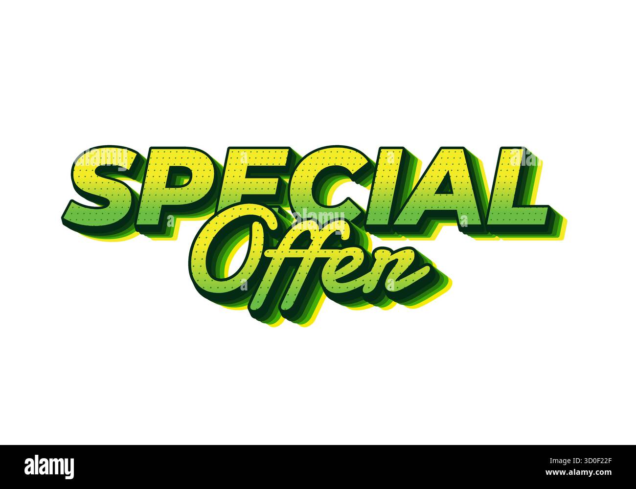 A vibrant graphic featuring the text Special Offer in bold, green and yellow colors with a modern design. Stock Vector