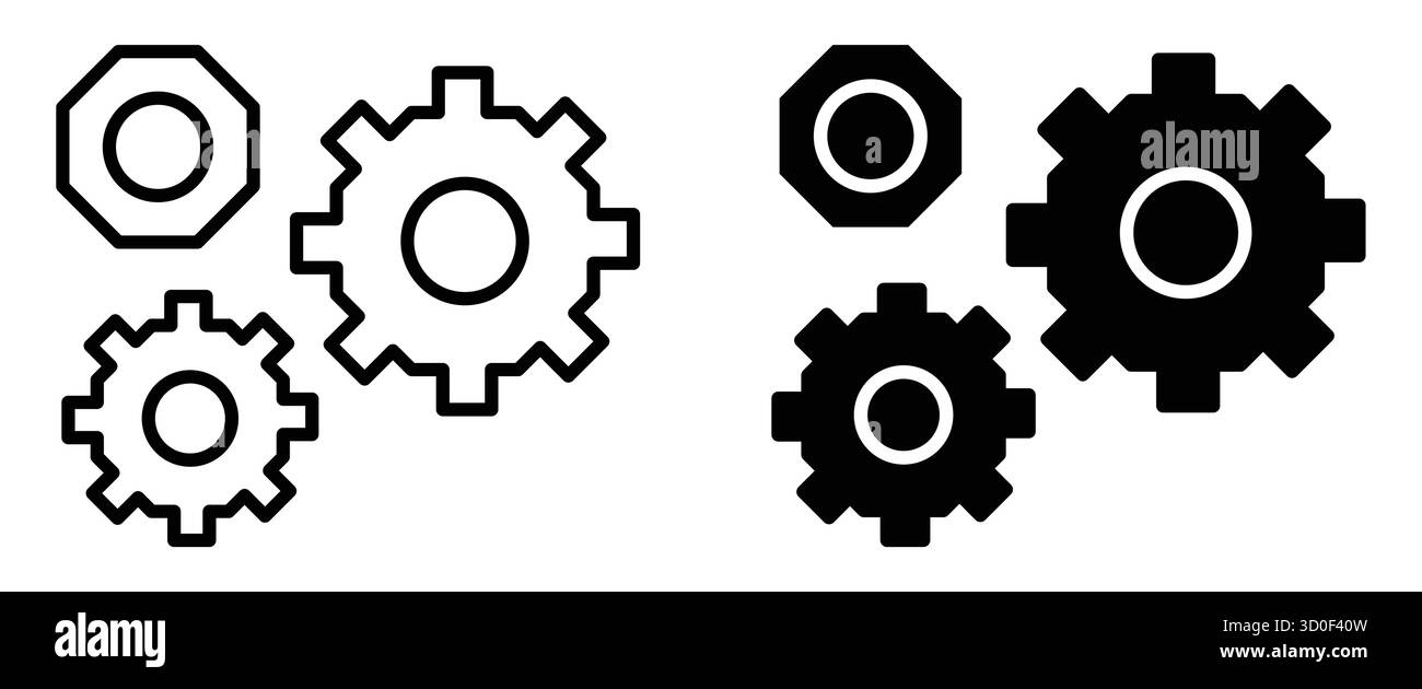 This image features a clean design of gear icons in black and white ...