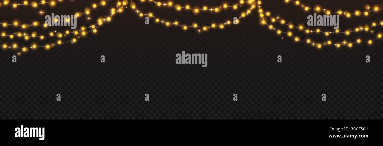 Holiday garland lights isolated on transparent background. Vector ...