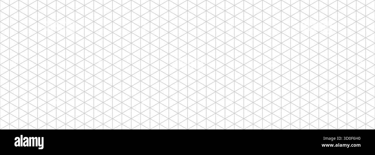 Seamless isometric grid paper. Dotted linear triangular blueprint repeating pattern. Black graph guide background for engineering, architect, technical drawing. Vector lined ruler sheet page template Stock Vector