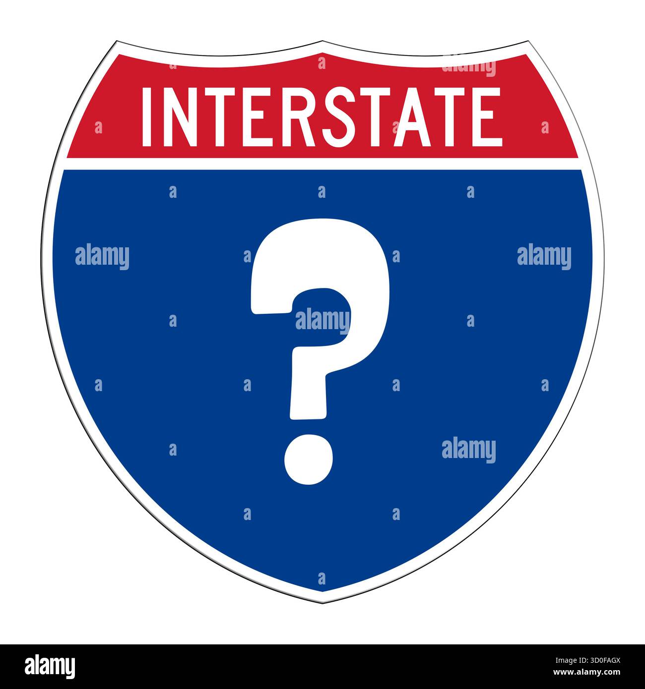 Digital composite. Road sign Interstate highway with a question mark ...