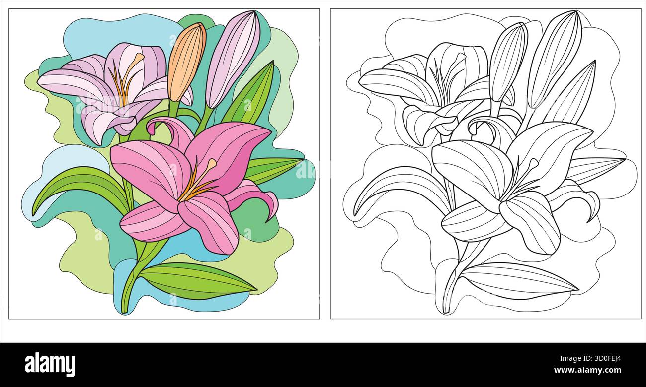 Flourish floral coloring page in hi-res stock photography and images ...