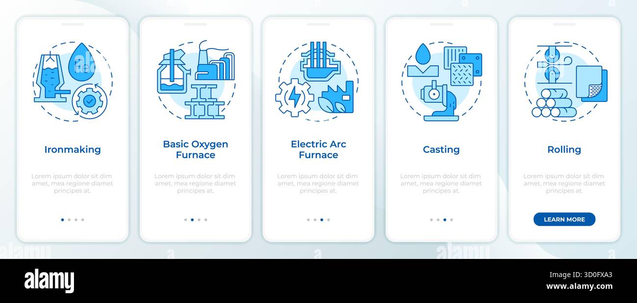 Steel manufacturing process blue onboarding mobile app screen Stock ...