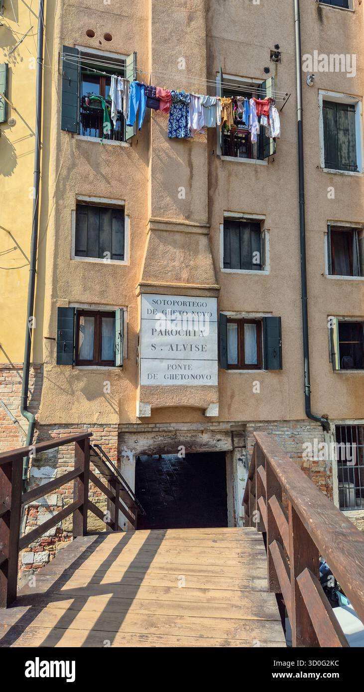 Bridge leading to entrance of Venetian Ghetto in Venice, Italy, historic landmark and cultural heritage site. - Smartphone Captured Stock Image