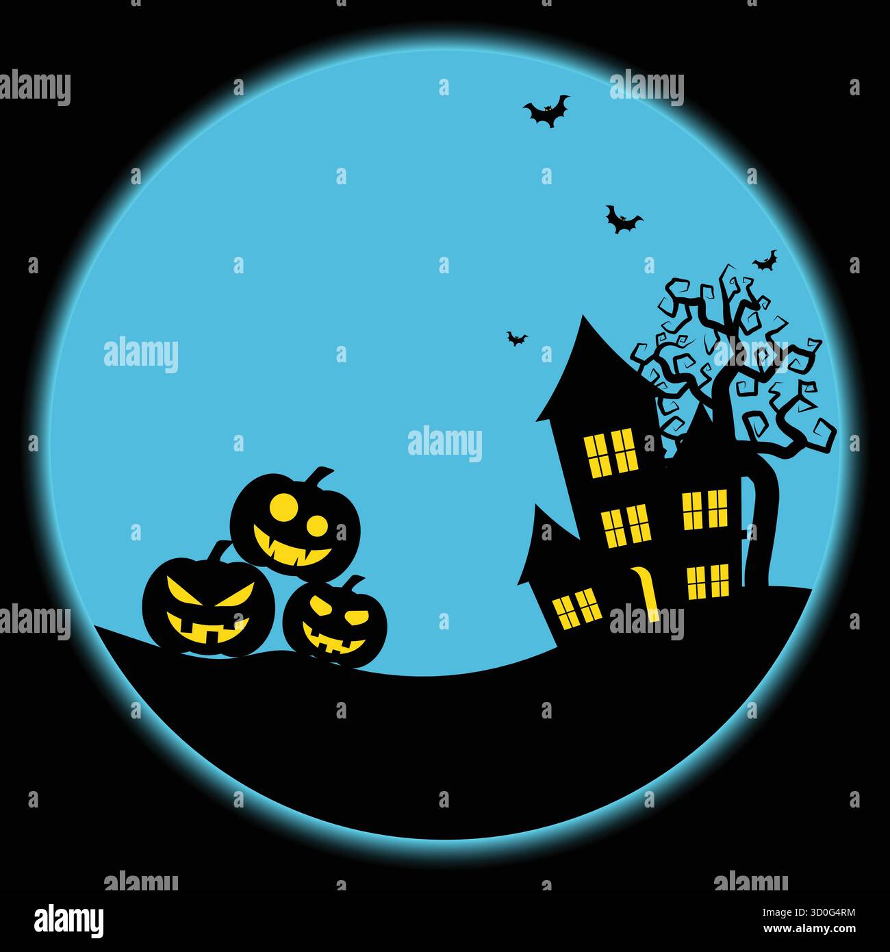 Creepy Castle And Pumpkins With Full Moon Night Background Stock Vector ...