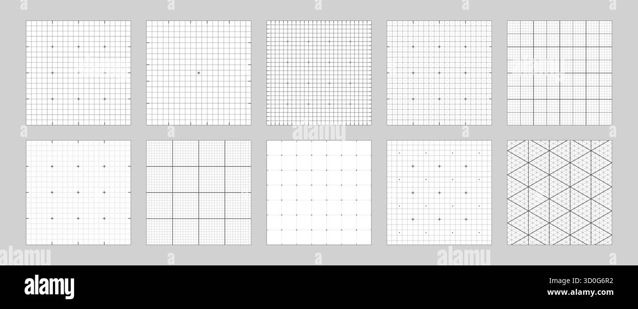 Blueprint black graph. Grid texture for engineering or mechanical layout drawing. Notebook pattern with empty space. Set of Vector Illustrations Stock Vector