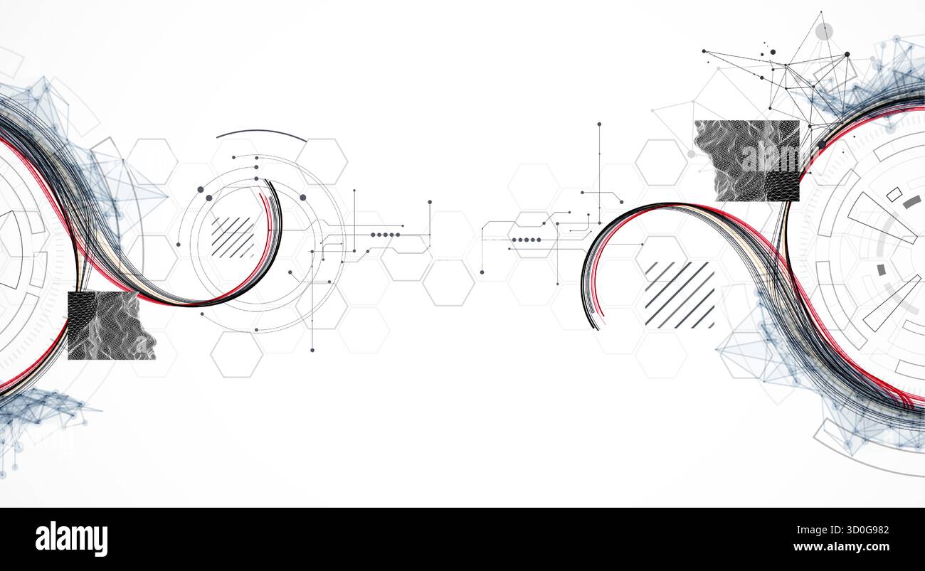 Abstract background. Scientific and technological concept with the use of technical elements formed in the shape of a circle. Line art. Vector Stock Vector