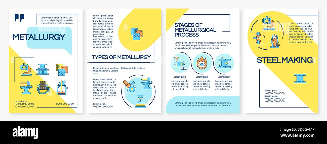 Metallurgy yellow and blue brochure layout Stock Vector