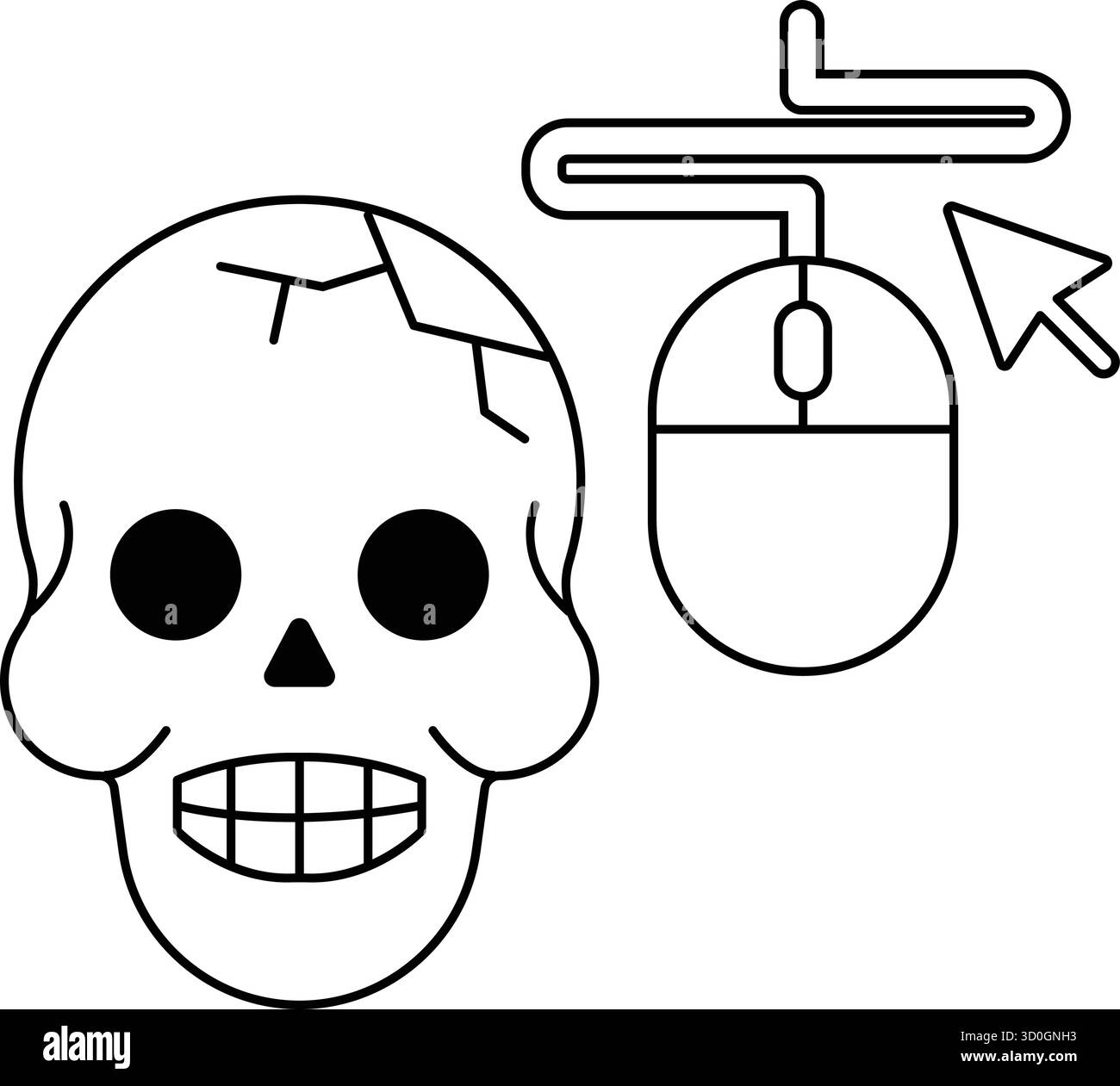 A skull with a mouse cursor on it. The skull is surrounded by a black ...