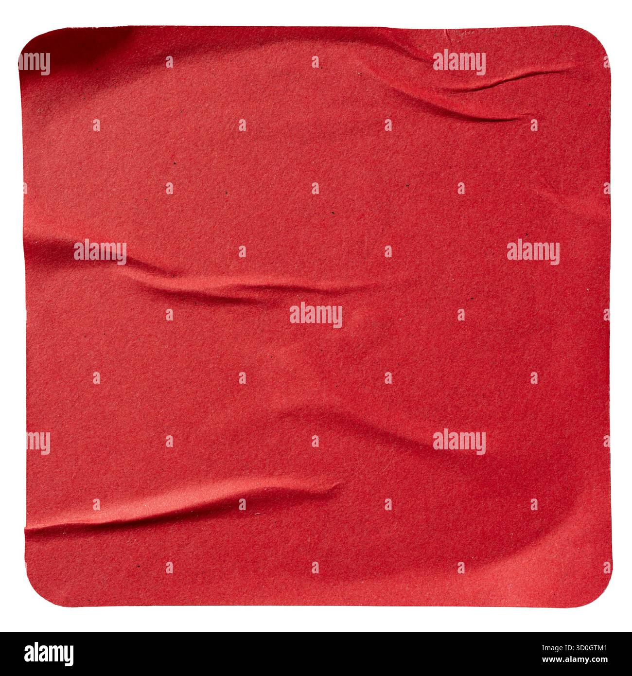Red square paper sticker with curved corner isolated on white ...