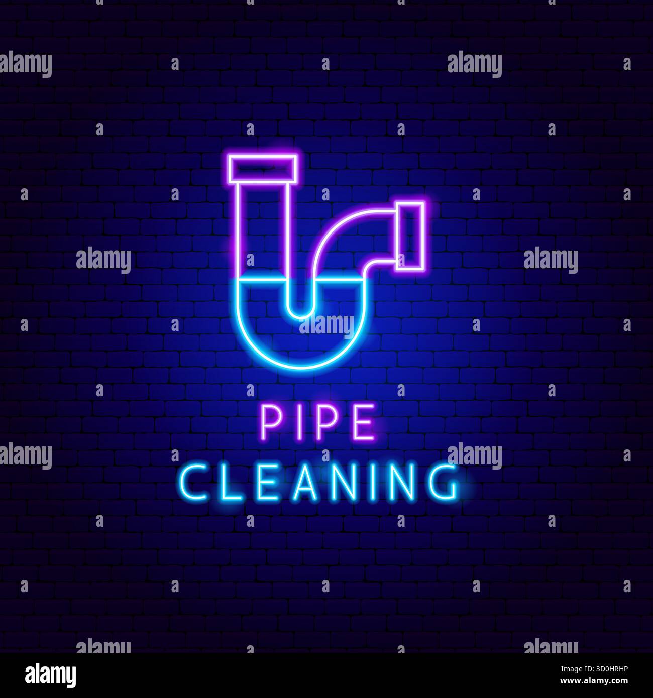 Unclogging Pipe Neon Label Stock Vector