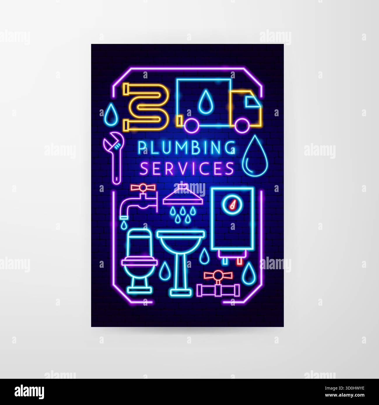 Plumber Neon Flyer Stock Vector