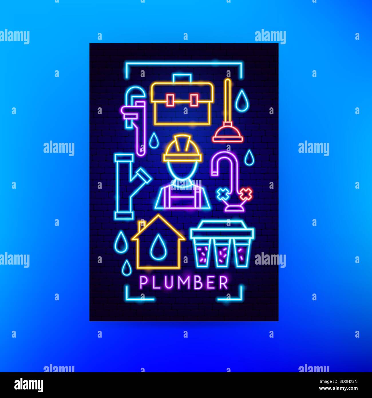 Plumbing Service Neon Flyer Stock Vector