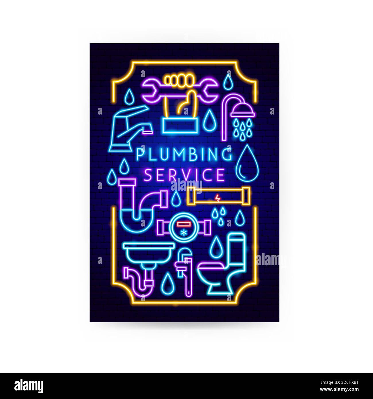 Plumbing Neon Flyer Stock Vector