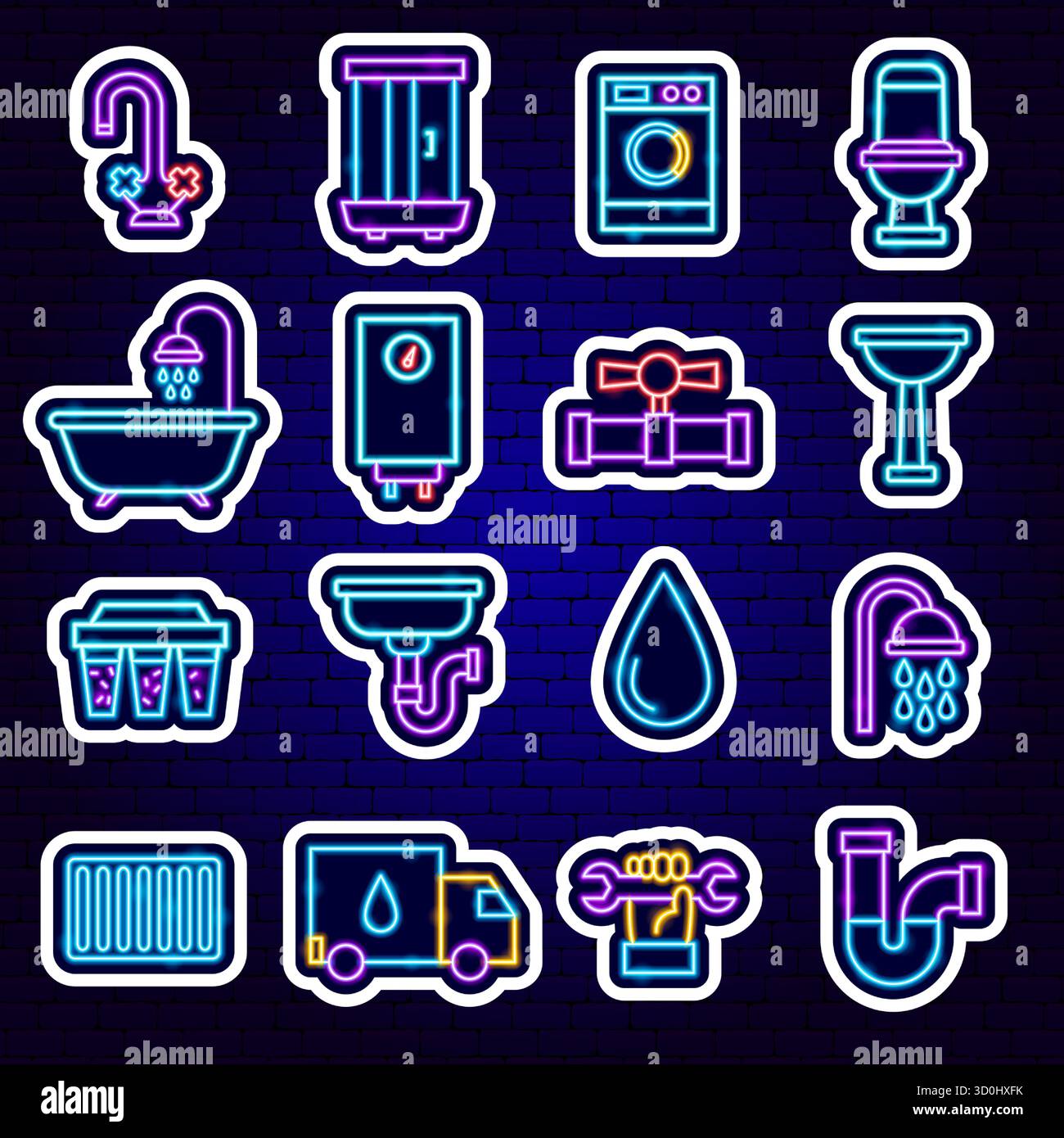 Plumber Neon Stickers Stock Vector