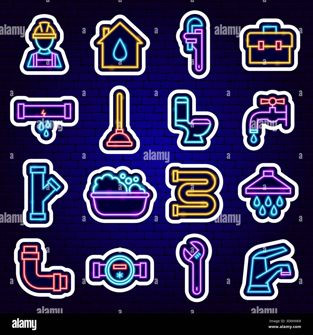 Plumbing Neon Stickers Stock Vector