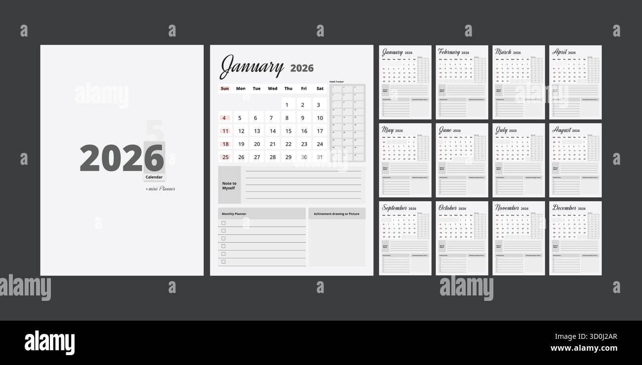 Minimalist 2026 wall calendar hi-res stock photography and images - Alamy