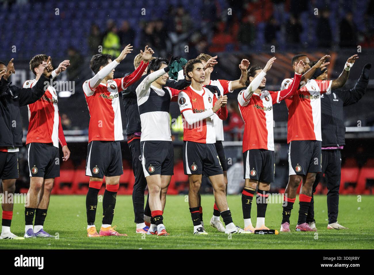 ROTTERDAM - Feyenoord players after the UEFA Europa League match between Feyenoord and Panathinaikos FC at Feyenoord Stadion de Kuip on October 23, 2025, in Rotterdam, Netherlands. ANP BAS CZERWINSKI Stock Photo