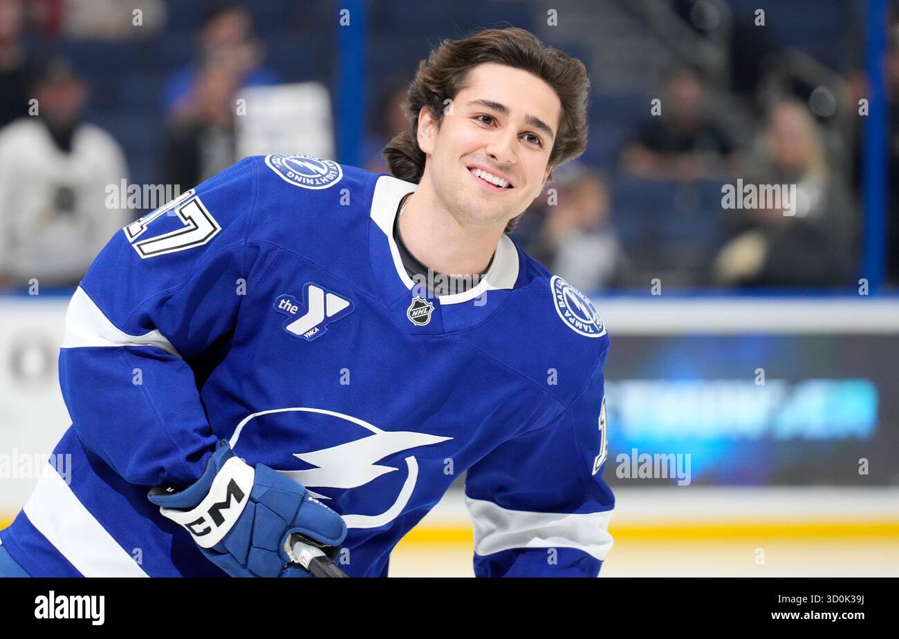 Domocic James Rafferty Tampa Bay Lightning center Dominic James before an NHL hockey game ...