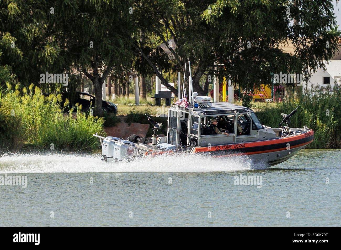 Uscg Rio Grande U.S. Coast Guard members takeoff to patrol the Rio Grande River on ...
