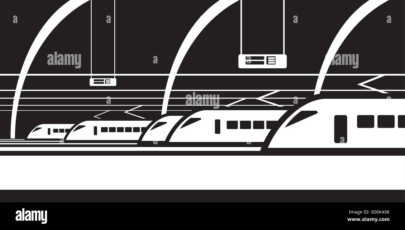 High speed trains stand on platforms at railway station - vector ...