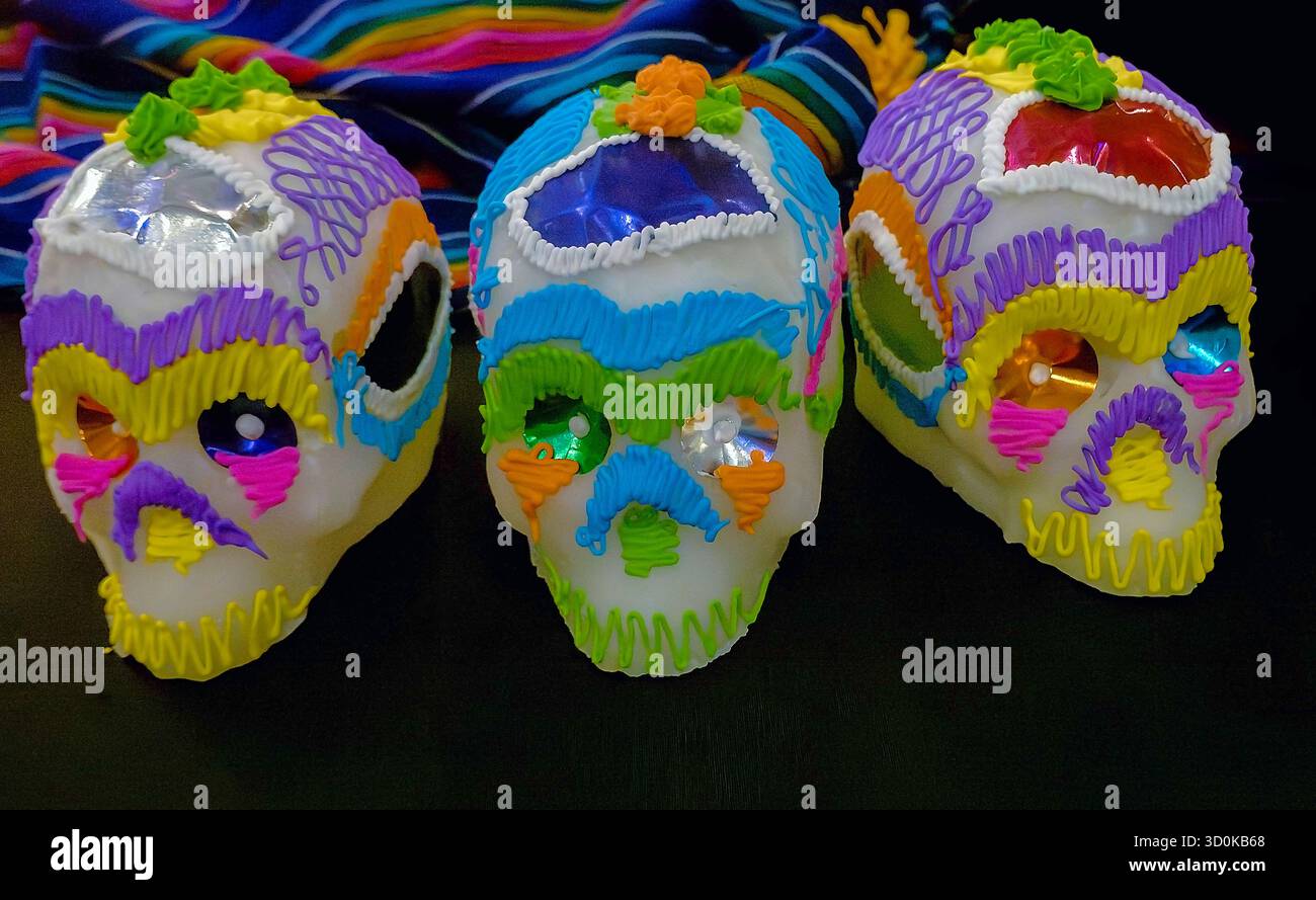 Sugar candy skulls on Mexico Day of the Dead celebrations Stock Photo