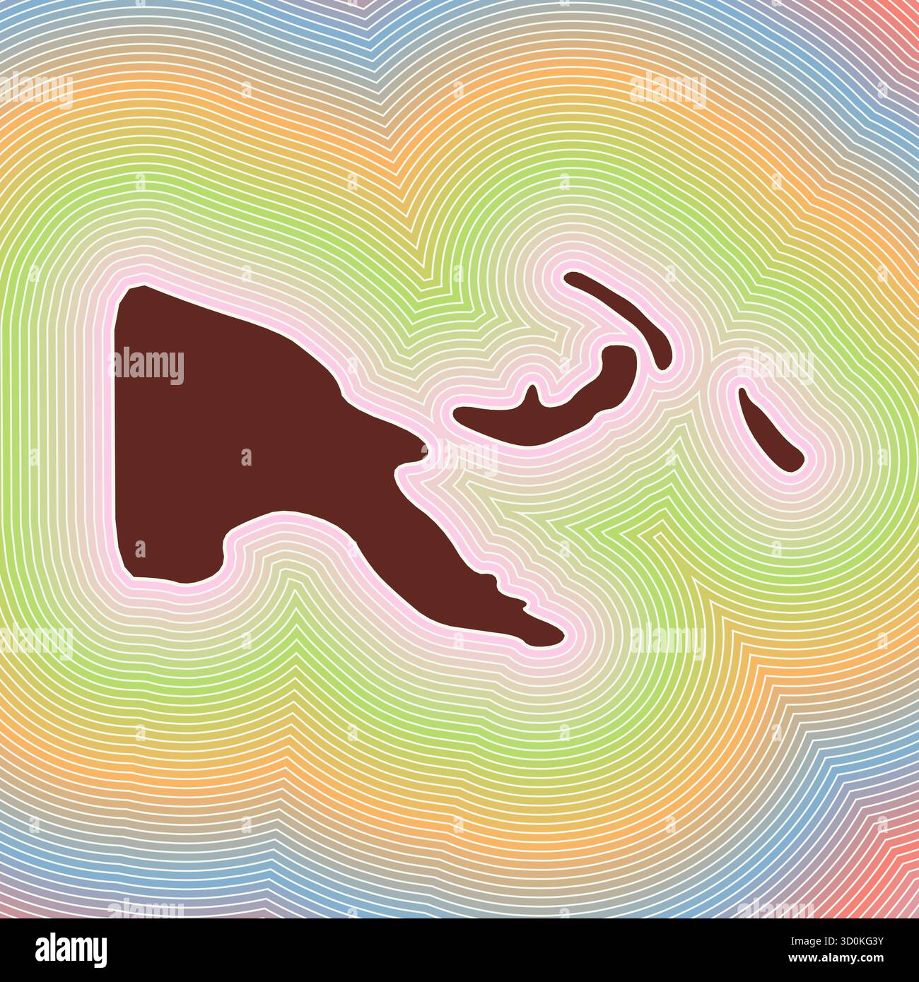 Papua New Guinea map icon. Country shape on radiant striped gradient ...