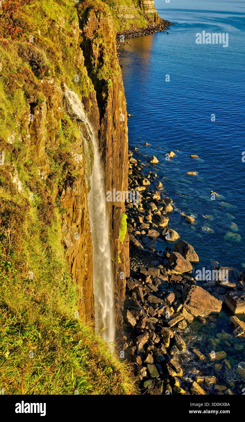 Kilt Rock waterfall cascading into the sea on the Isle of Skye Stock ...