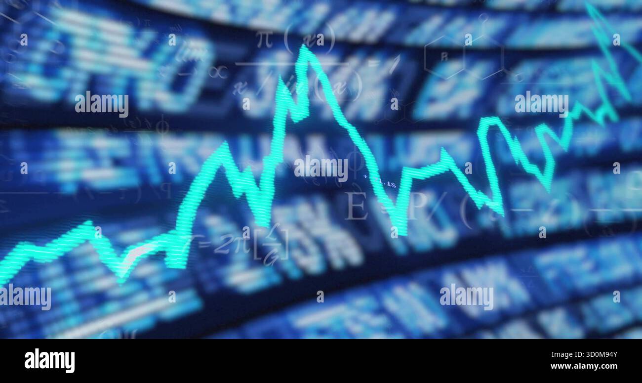 Showing turquoise line graph fluctuating on dashboard, with ticker ...