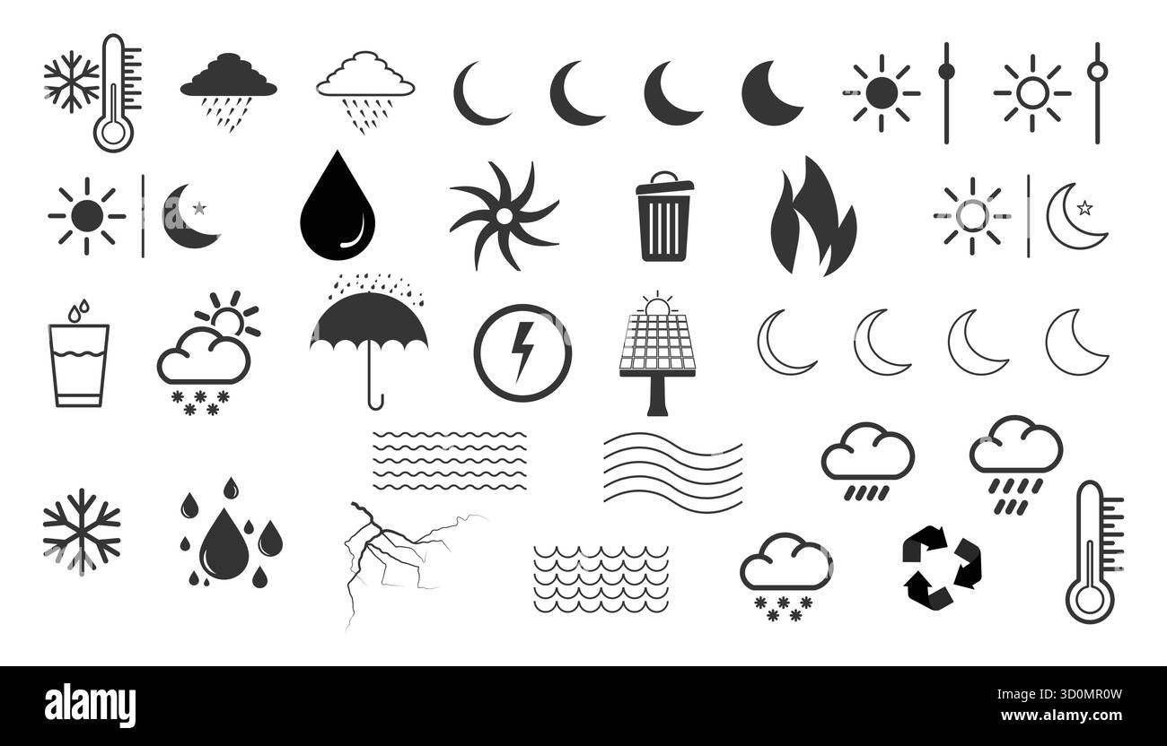 Collection of Weather, Nature, and Environmental Icons. - Stock Image