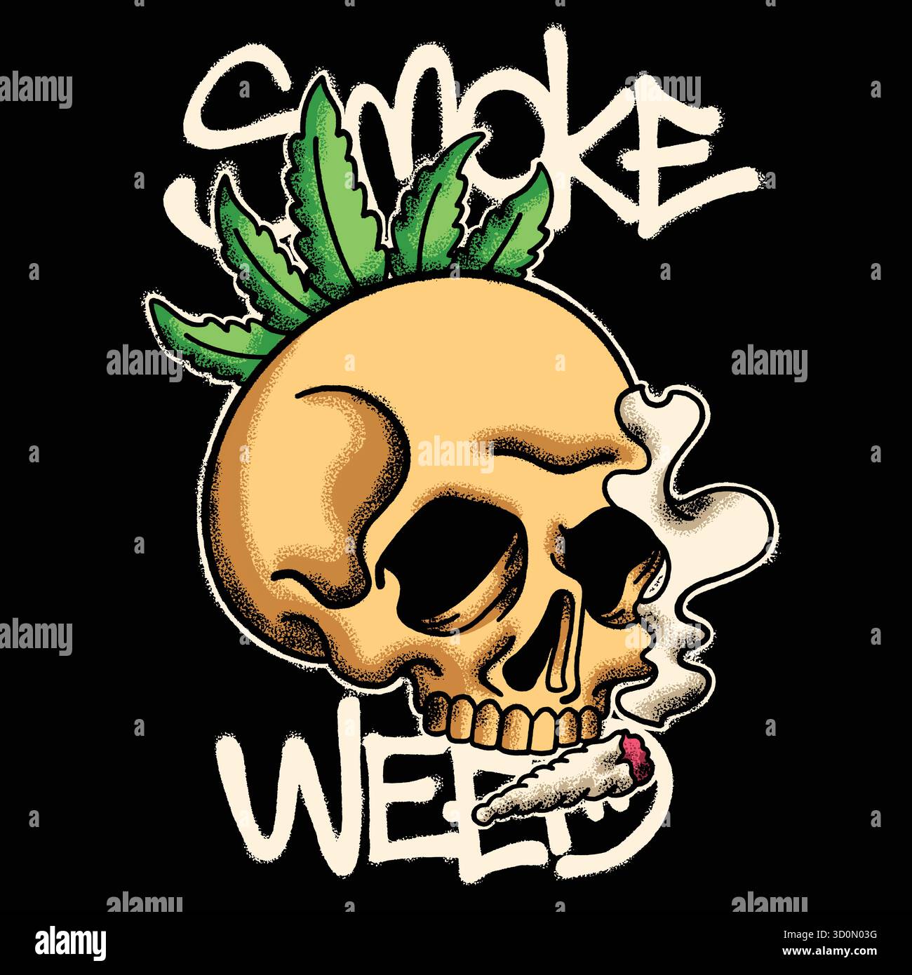 Skull Smoke Cannabis Leaves for streetwear illustration Stock Vector ...
