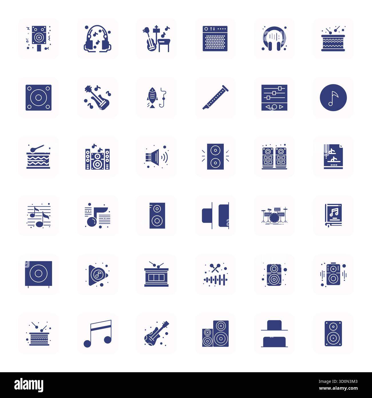 A clean collection of 36 Filled vector icons representing Bass ...