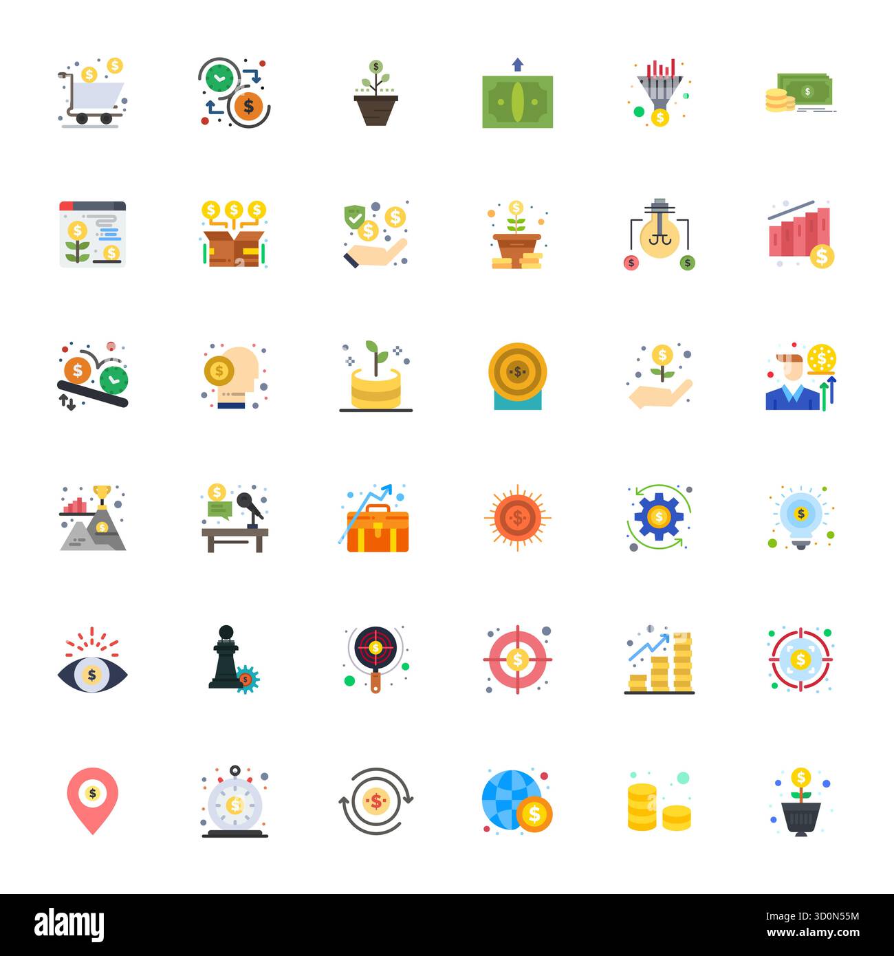 Artfully designed 36 Flat Grid Fitted vector icons for Earnings, delivered in High Resolution format for consistent visual excellence. Stock Vector