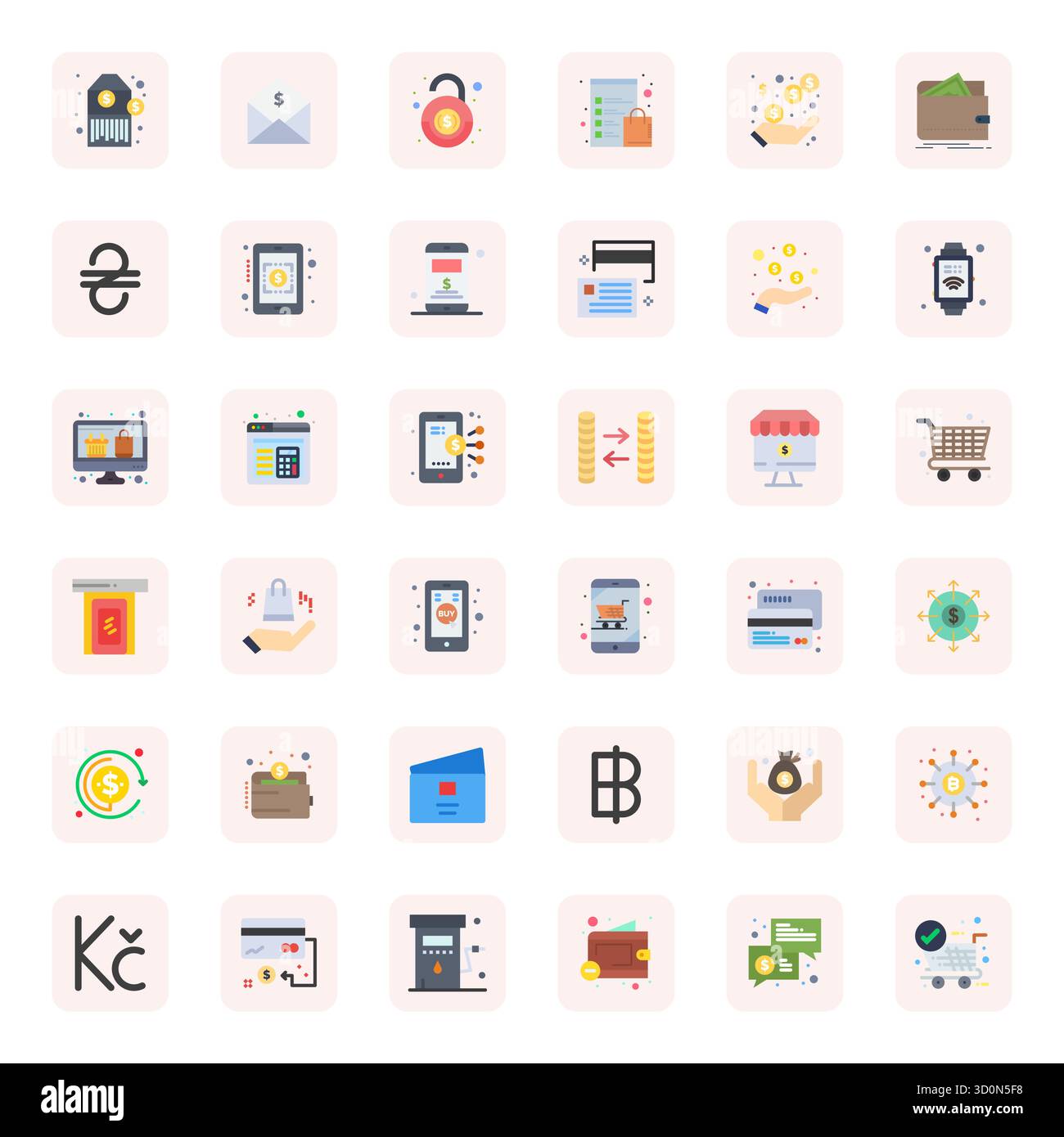 This Payment vector icon pack includes 36 Flat designs in 64x64 Editable format, perfect for enhancing digital interfaces. Stock Vector