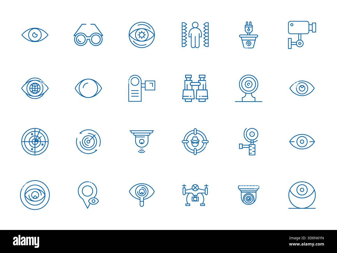This Surveillance vector icon pack includes 24 Bold Line designs in 256x256 Editable format, perfect for enhancing digital interfaces. Stock Vector