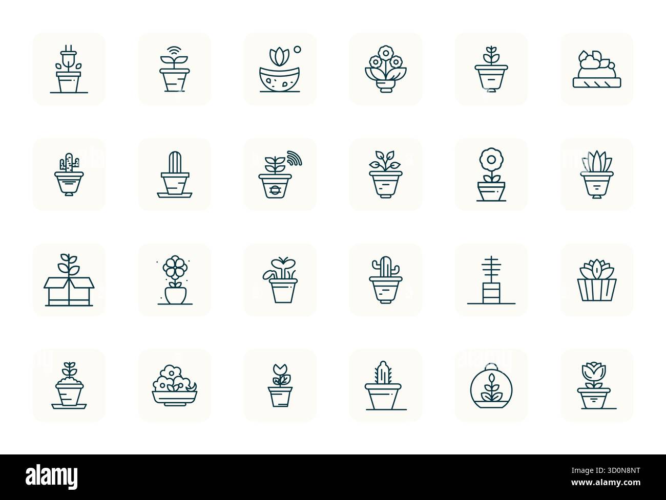 Exceptional collection of 24 Regular Bold Outline vector icons for Potted, delivered in 64x64 Pixel Aligned resolution for unparalleled visual excelle Stock Vector